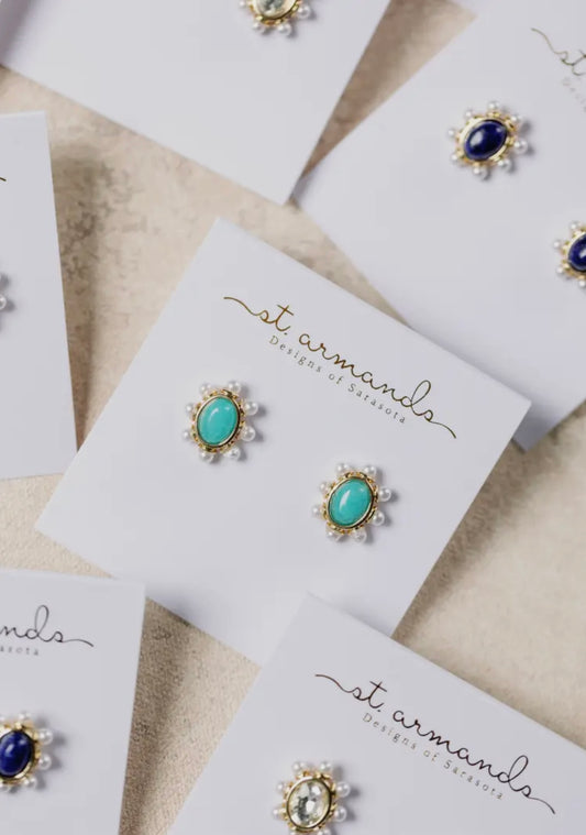 Turquoise + Pearl Oval Stud Earrings