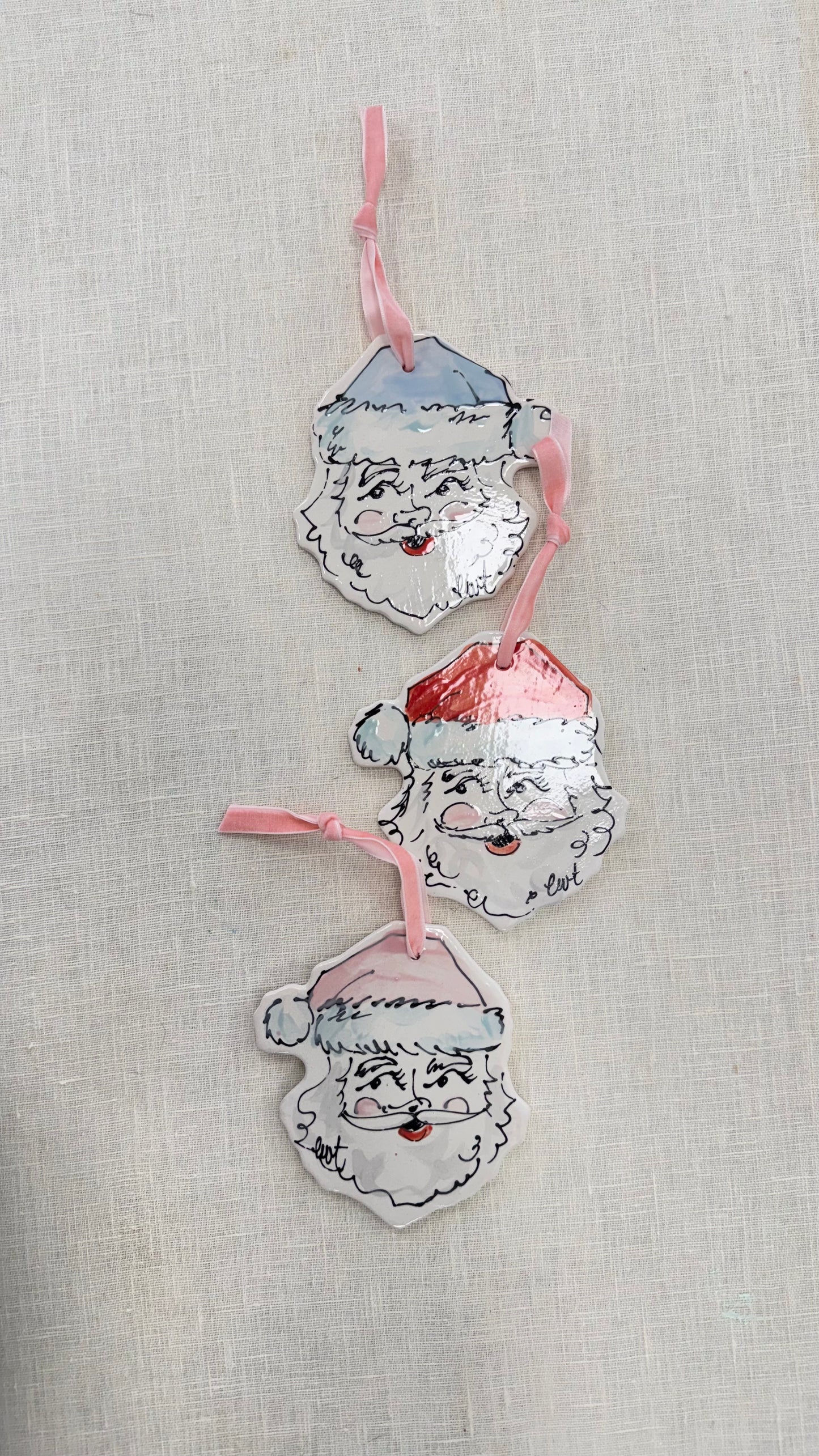 Flat Ceramic Santa Ornament