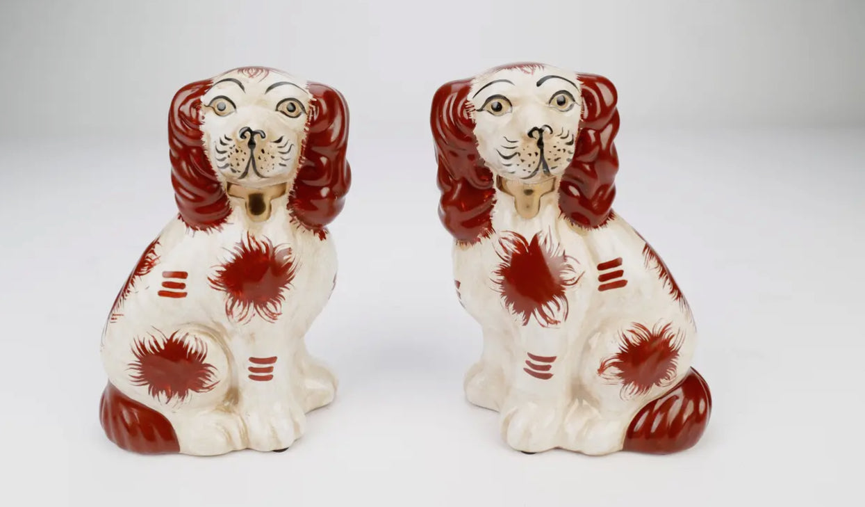 Staffordshire Dog Pair, Brown + White