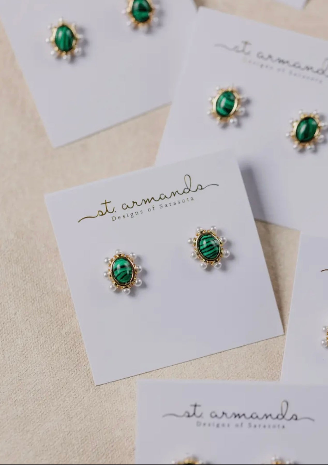 Green Malachite + Pearl Oval Stud Earrings