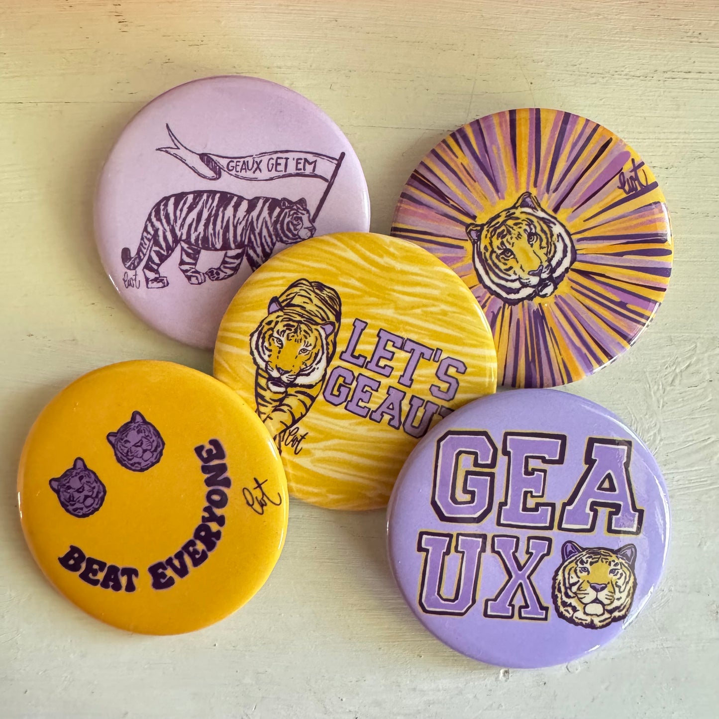 Purple & Gold Gameday Buttons, 2.5 inches