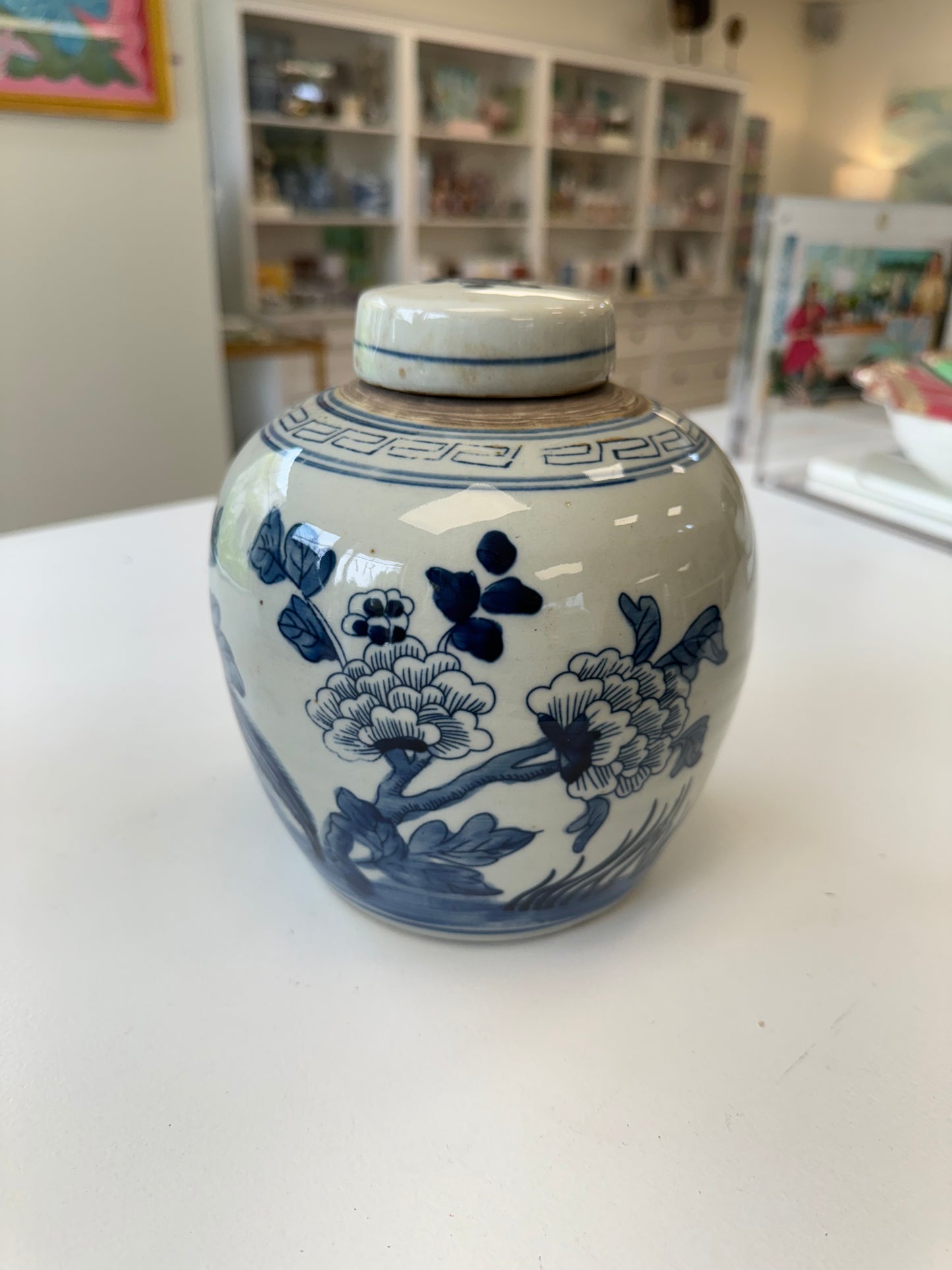 Blue + White Porcelain Pheasant Lidded Round Jar