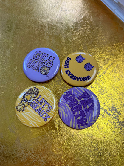 Purple & Gold Gameday Buttons, 2.5 inches