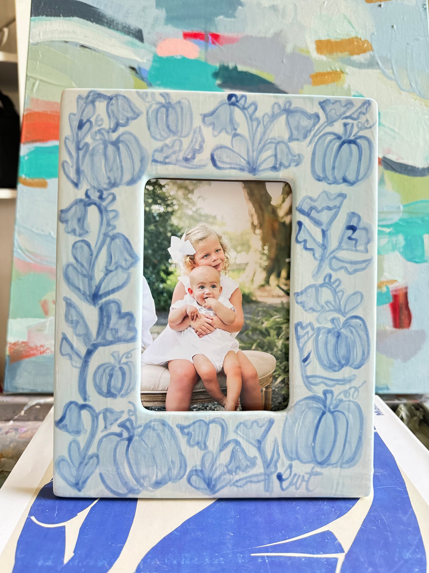 2024 Blue Floral 4x6 in Pumpkin Frame